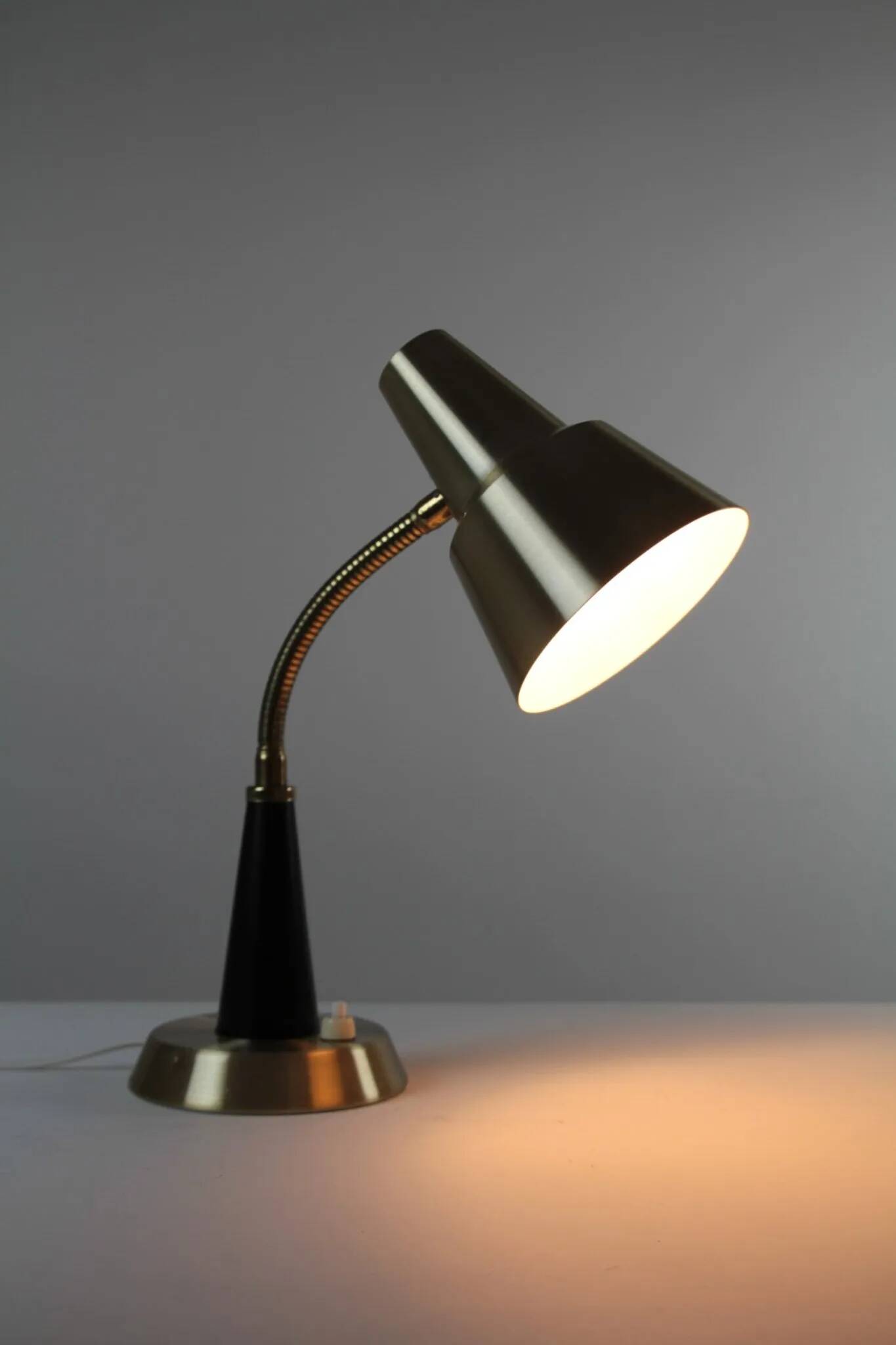 Table / Desk Lamp Model 600/5 by Gemi — Swedish Modernism in Black & Brass, 1960s