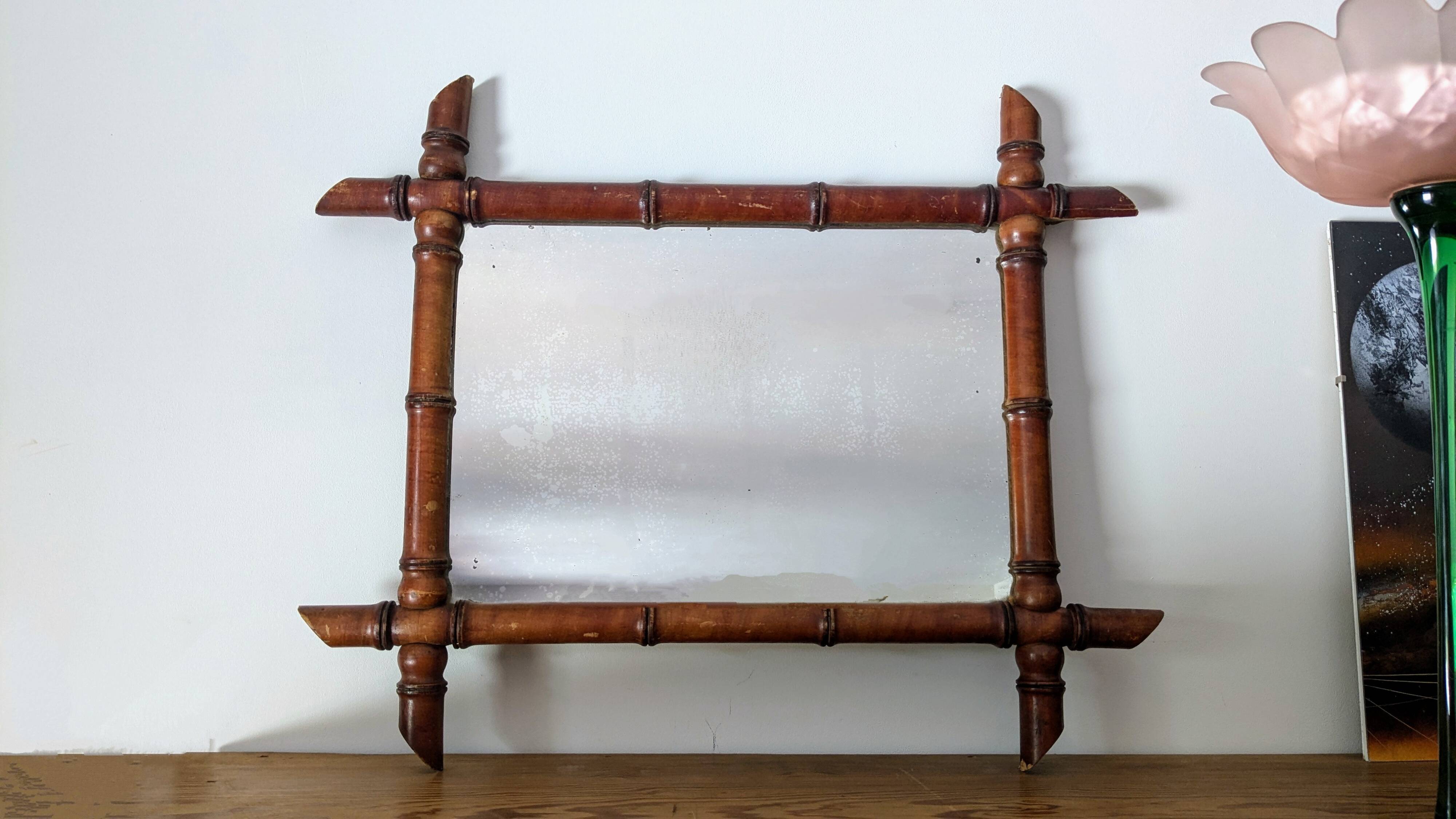 Vintage bamboo mirror 60 x 50 cm
