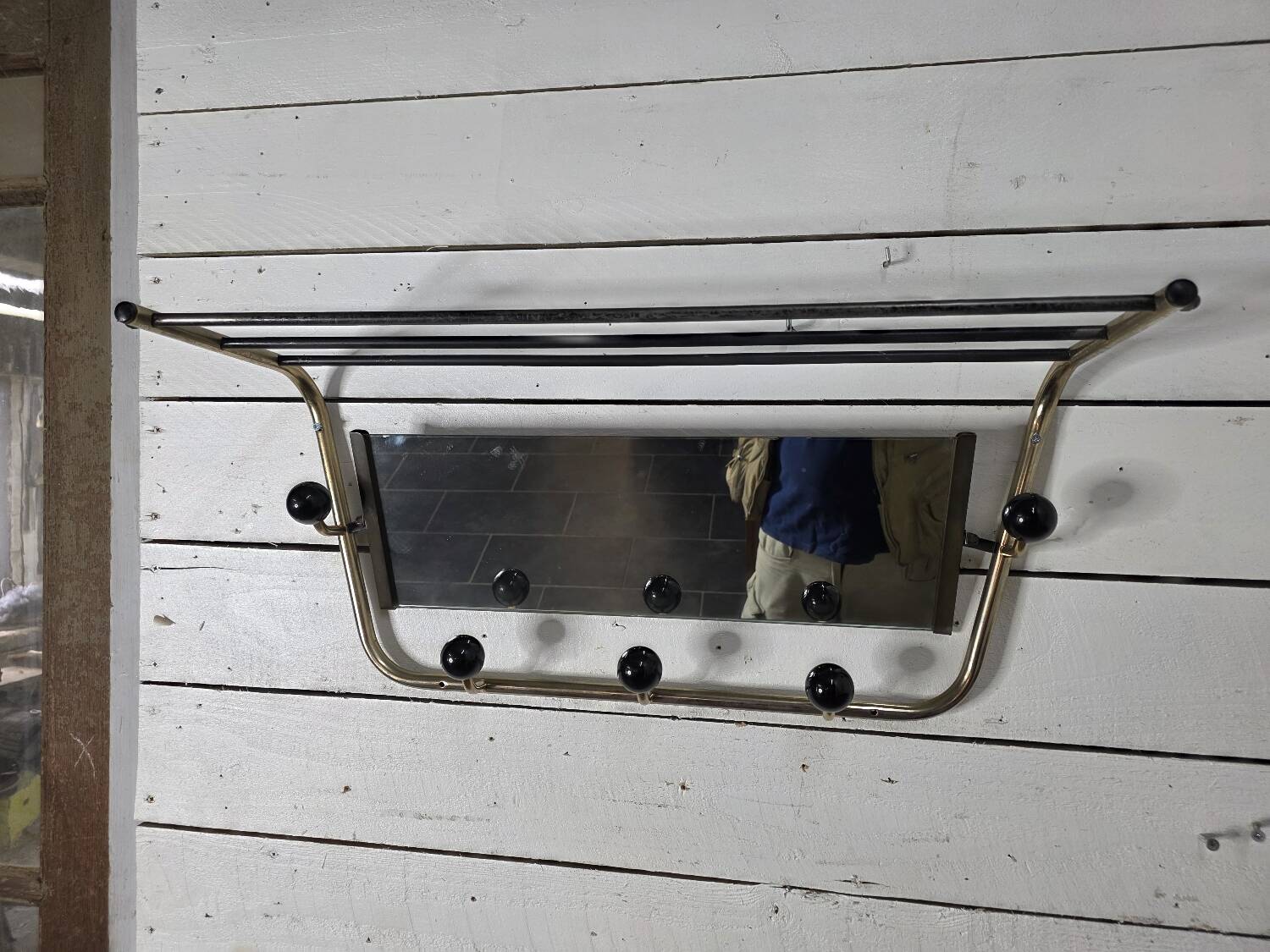 Vintage coat rack with pivoting mirror from the 60s