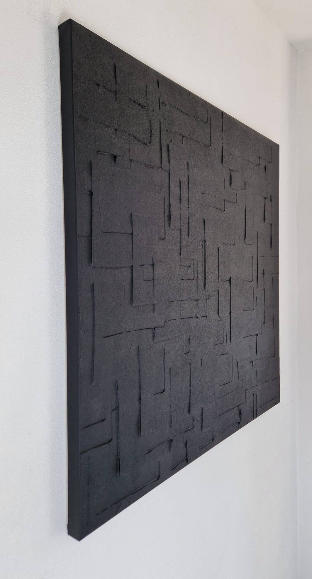 Monochrome black minimalist abstract painting