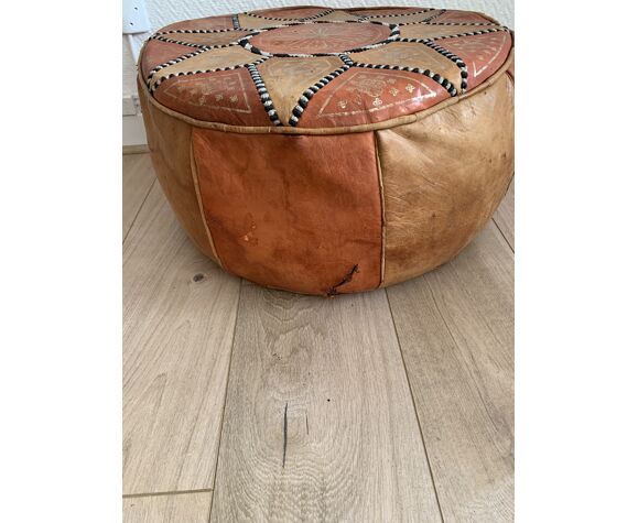 Vintage Moroccan Leather Pouf Selency, Moroccan Leather Ottoman