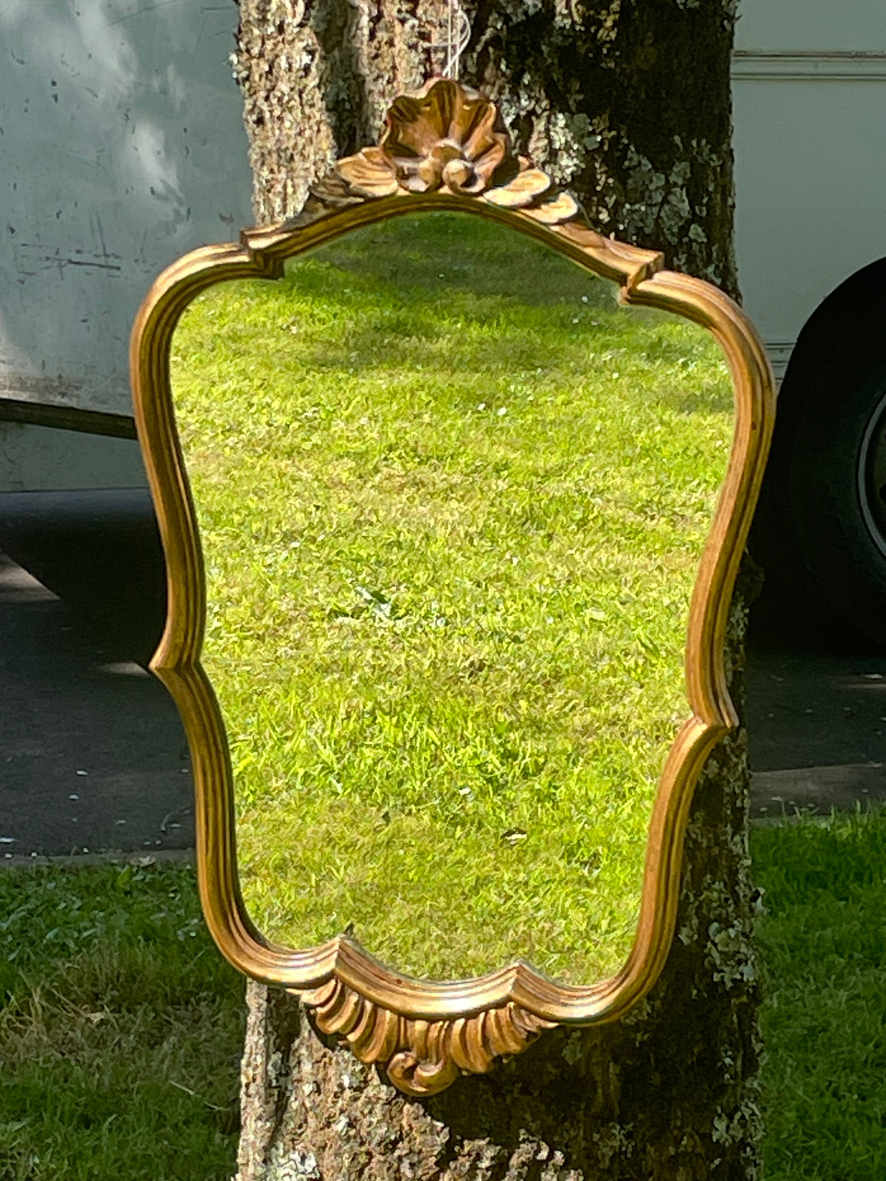 Vintage mirror gilded wood and stucco, Louis XV shell style