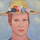 Canvas signed portrait "woman with straw hat"