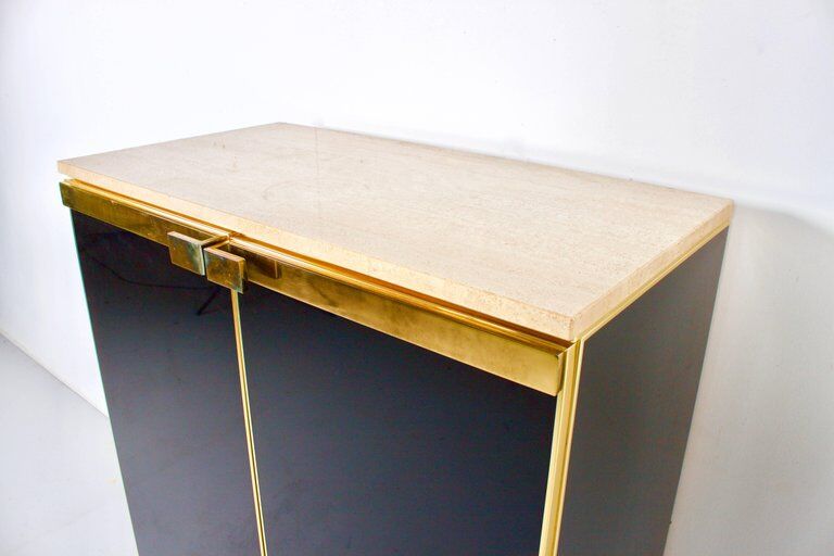 Firm brass lacquered black 1970s travertine