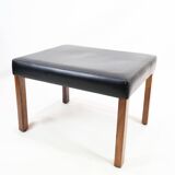 Tabouret en cuir noir et pieds en palissandre, design danois des années 1960