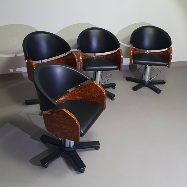 4 chaises de barbier italiennes des années 80, réglables en hauteur