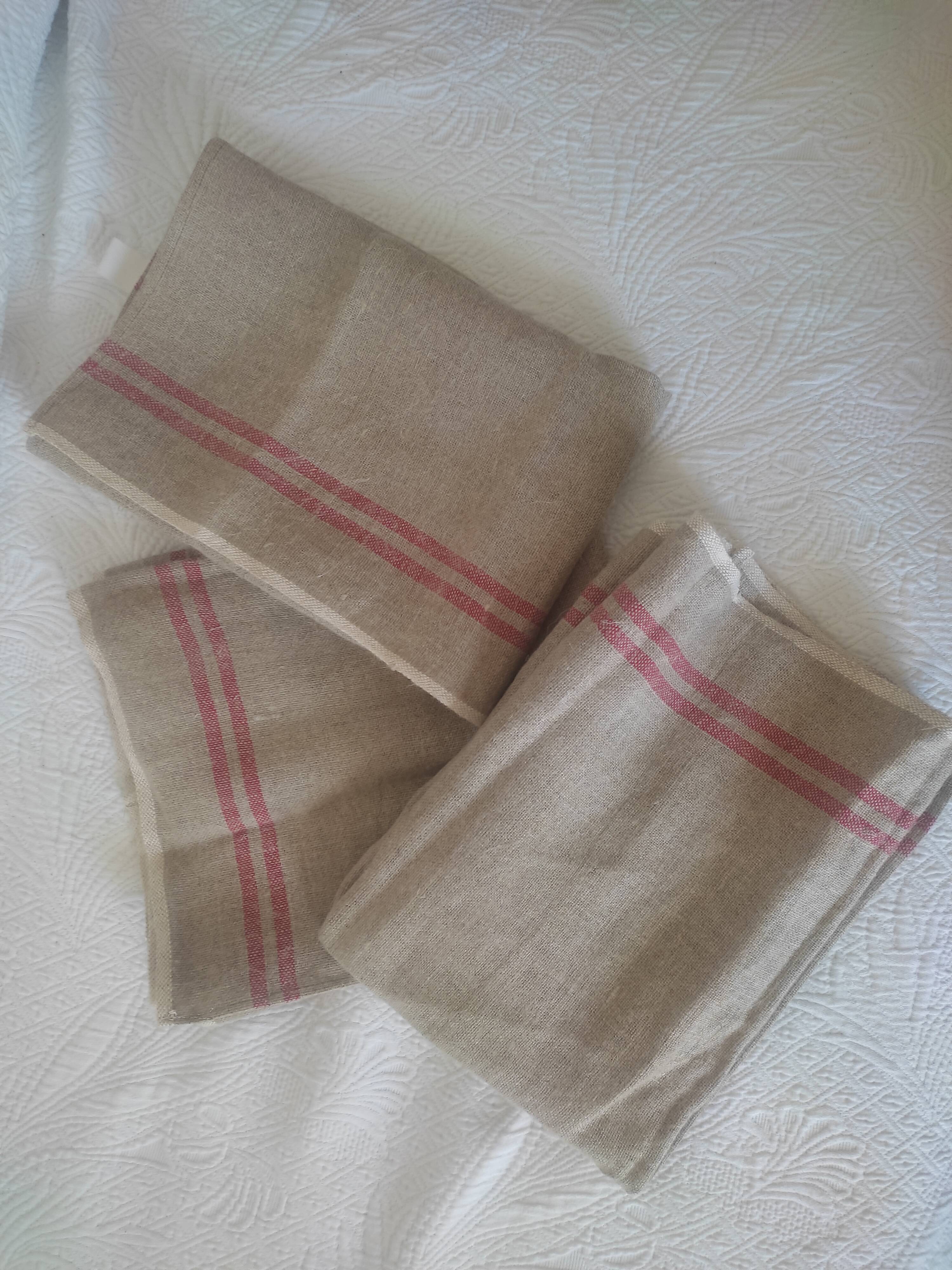 Set of 3 new tea towels in old linen