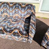 3-seater sofa + 2 vintage armchairs in multicoloured fabric retro design