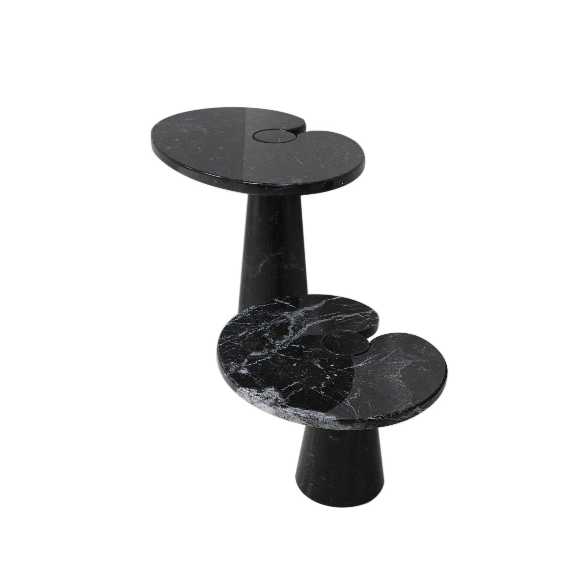 Mid Century Angelo Mangiarotti Pair of Eros Black Marble Side Tables Italy