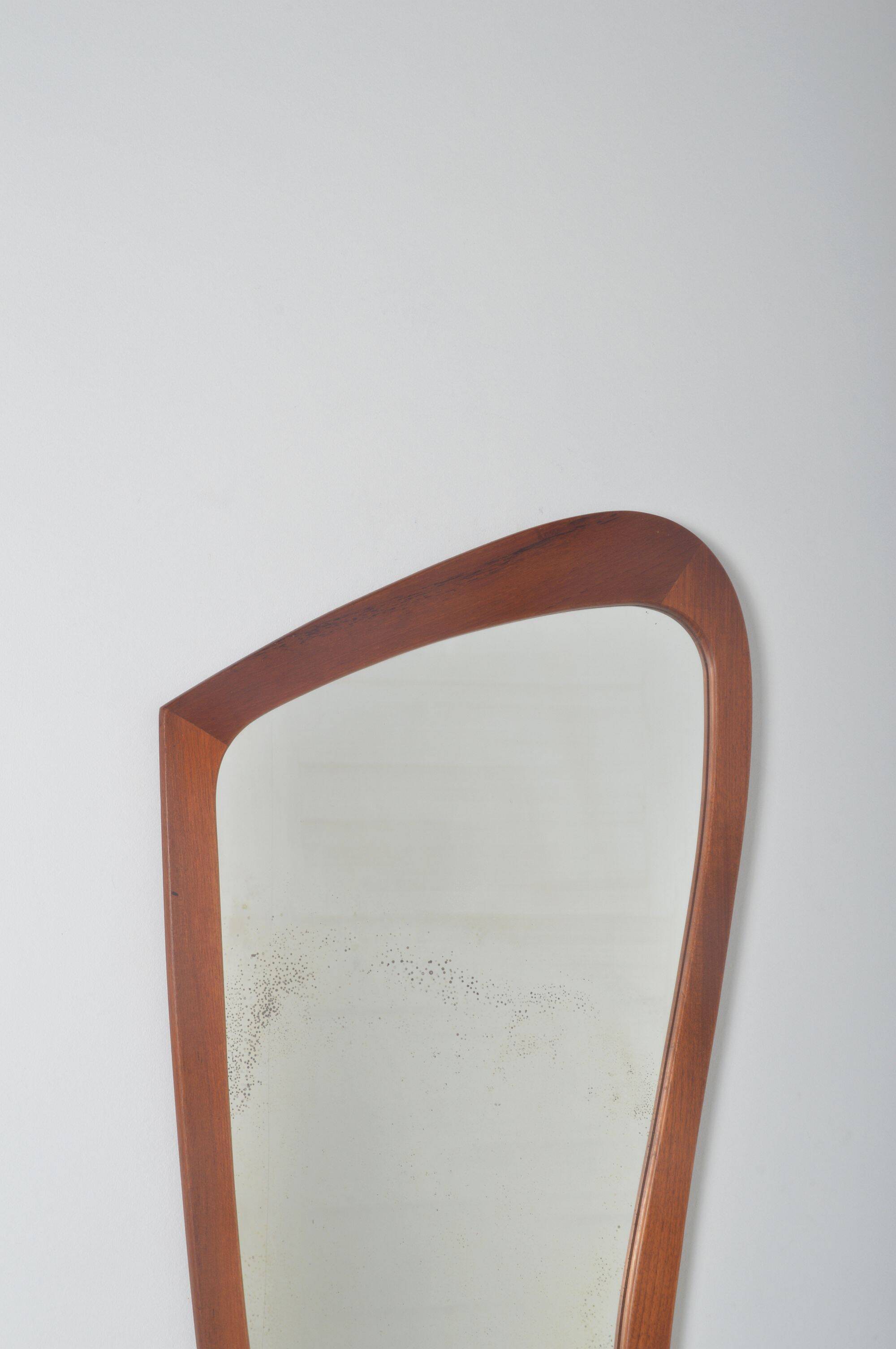 Danish mirror with teak edge and organic design, 1950s