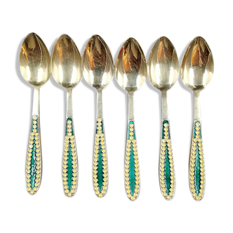 Lot of 6 russian solid silver spoons enamelled