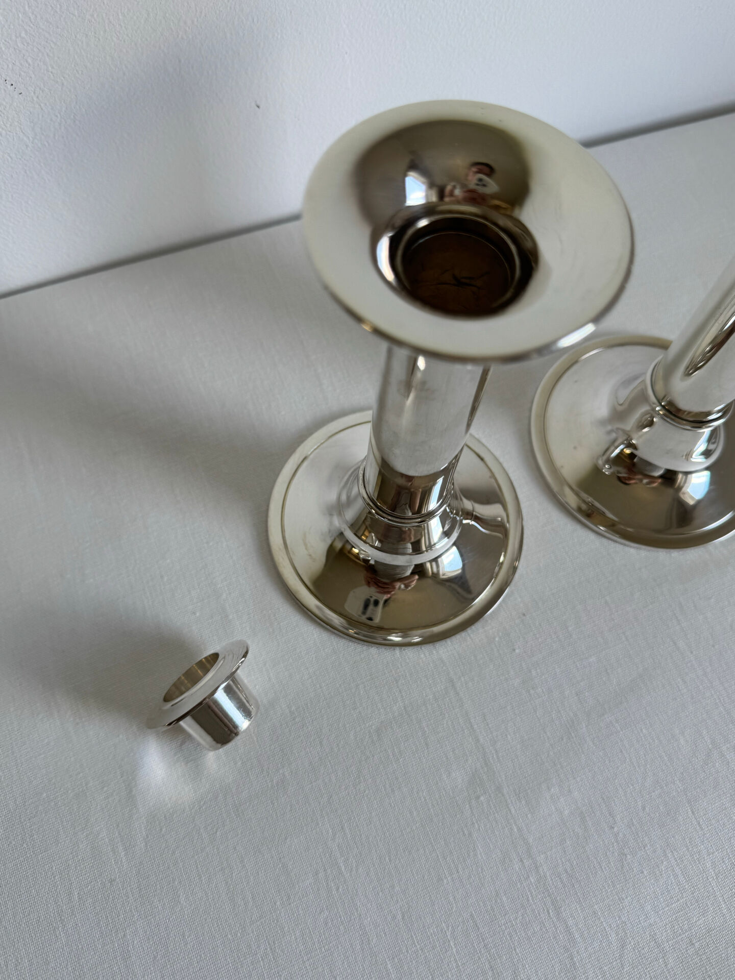 2 Elegant Vintage Mid Century Modern Silver Plated Candlestick Holders
