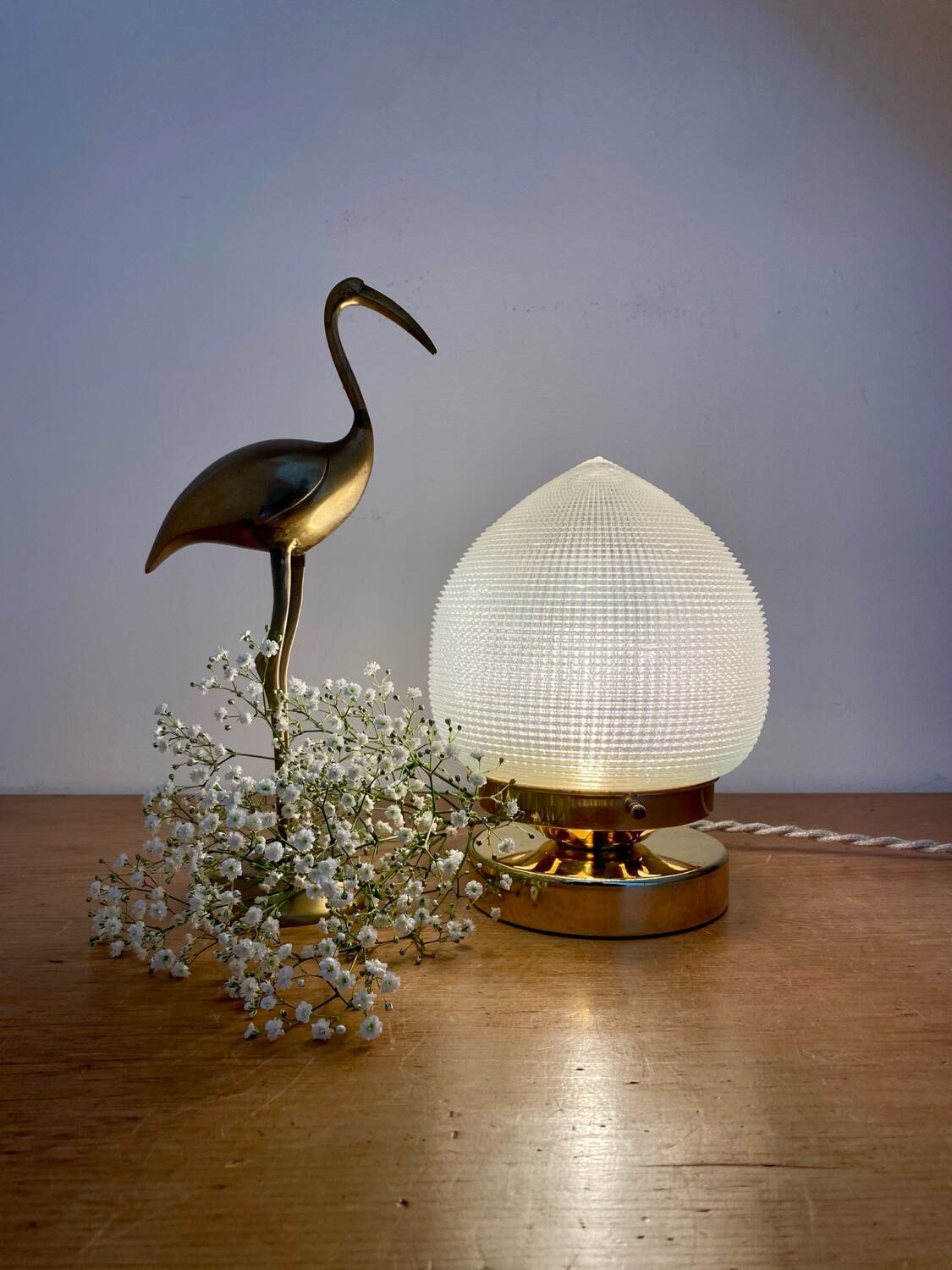 Vintage globe table lamp in holophane glass