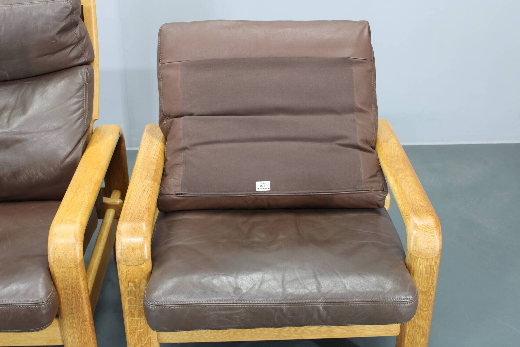 1970s L. Olsen & Søn Pair of Armchairs in Oak and Leather, Denmark
