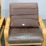 Paire de fauteuils en chêne et cuir L. Olsen & Søn des années 1970, Danemark
