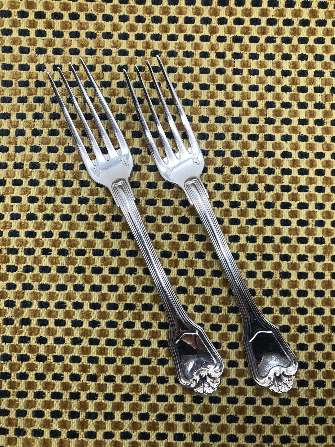 Pair of Christofle silver-plated dessert forks, Germain model