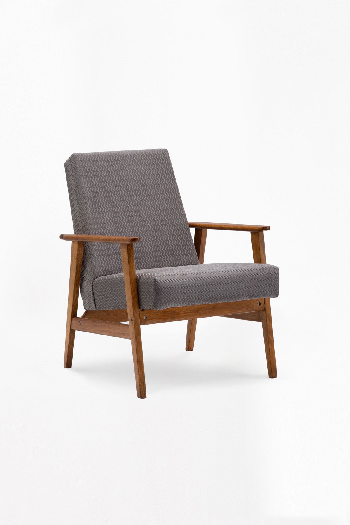 Śnieżka armchair from the 1970s./ gray patterned velor