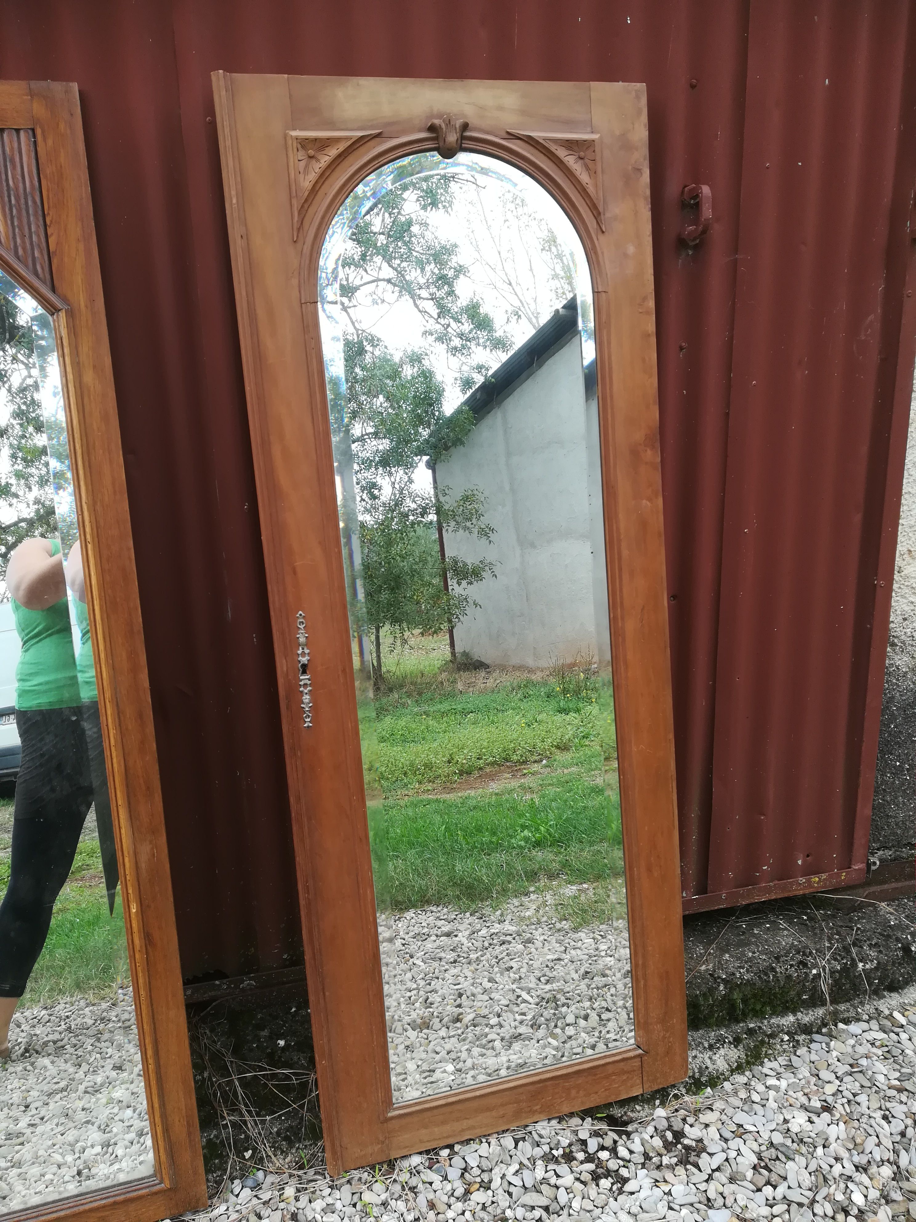 Duo of art deco mirrors on old 70x160 cm cabinet doors