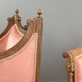 Paire de fauteuils bergères de style Louis XVI en bois sculpté, velours, XX