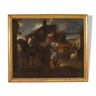 Grand tableau du 17ème siècle, atelier du maréchal-ferrant