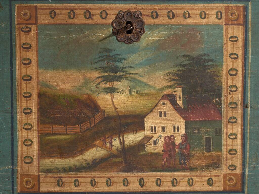 Antique wedding chest painted in pine – Austro-Hungarian Empire, 1841