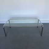 Table basse vintage avec cadre en verre et chrome, années 1970