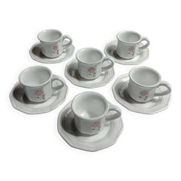 Lot of 6 white and pink flower Niderviller cups.