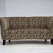 1960s, Danish curved 2-seater sofa, green furniture velour, beech wood.