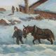 Ancient painting by Leonardo Roda, winter landscape, 19th century.