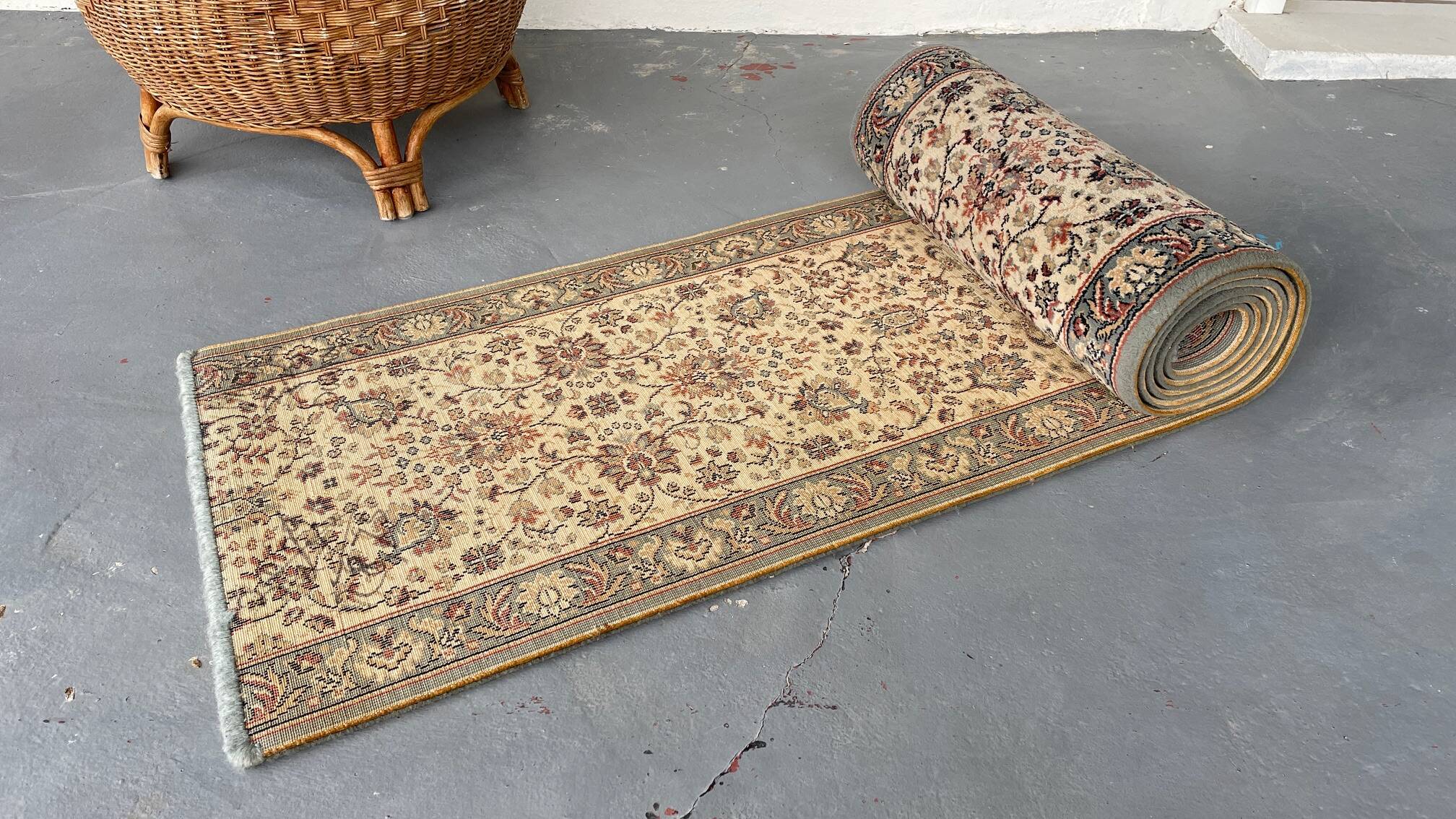 Vintage Beige Grey-Blue Runner Rug
