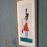 Mid-century modern swedish "The royal guard" vintage figurative watercolor & gouache painting