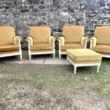 Pair of cosy armchairs by Jean Prevost in mustard velvet, 1970.