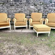 Pair of cosy armchairs by Jean Prevost in mustard velvet, 1970.