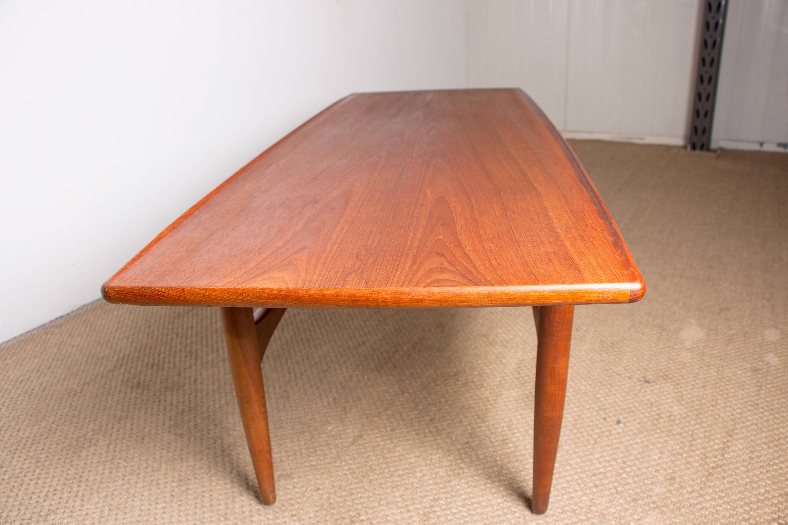 Danish coffee table in teak and rattan by KT Mobler 1960