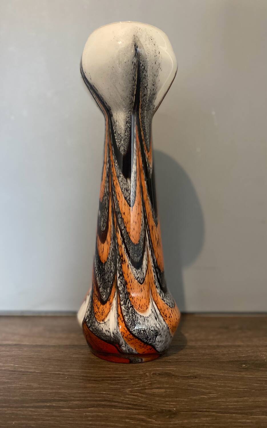 Vintage murano glass vase orange, white brown attributed to carlo moretti