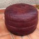 Pair of vintage poufs in burgundy leather patchwork, 1970
