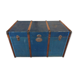 Large blue trunk made of metal and wood