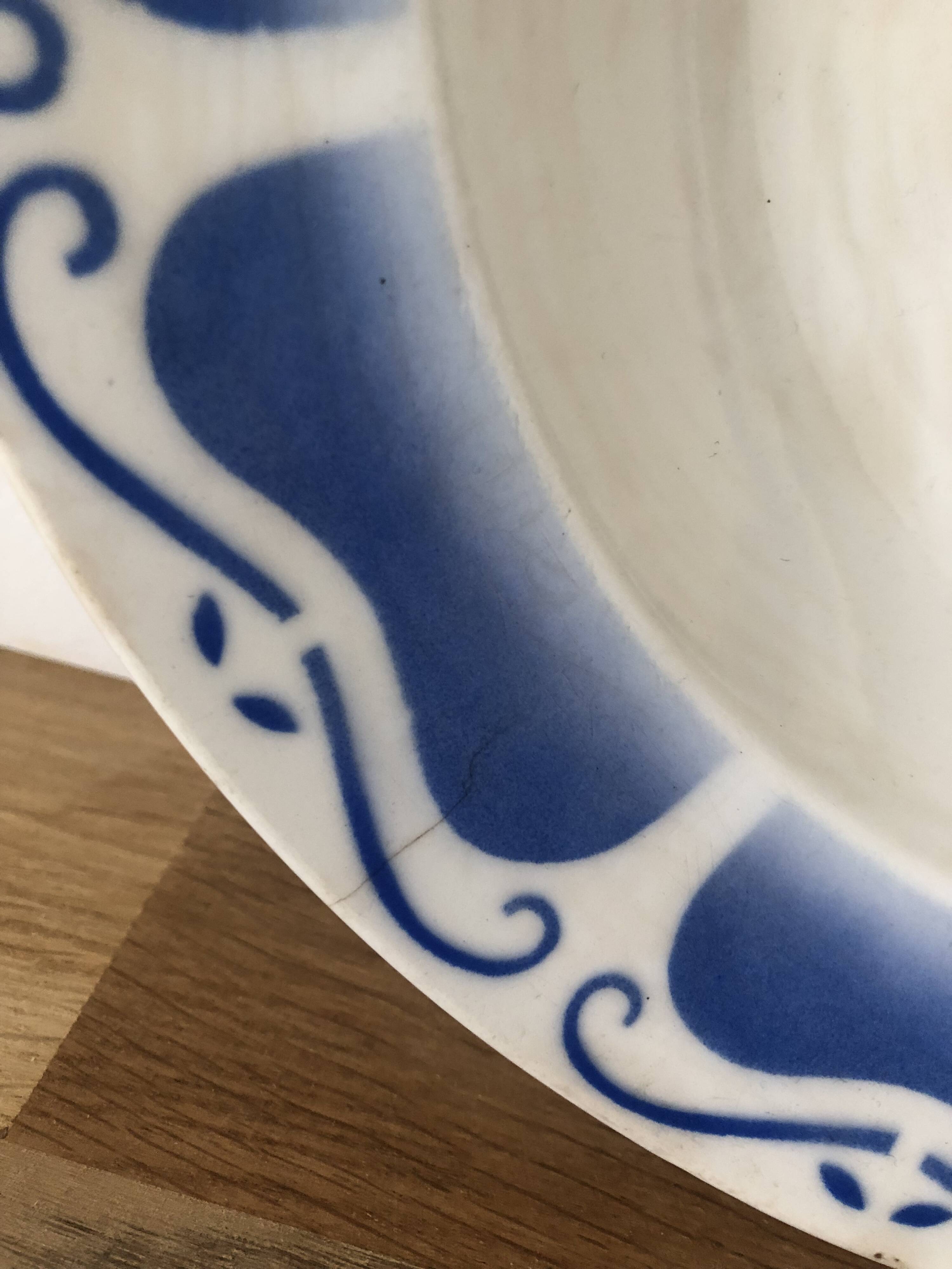 Vintage hollow dish in royal blue arabesque earthenware