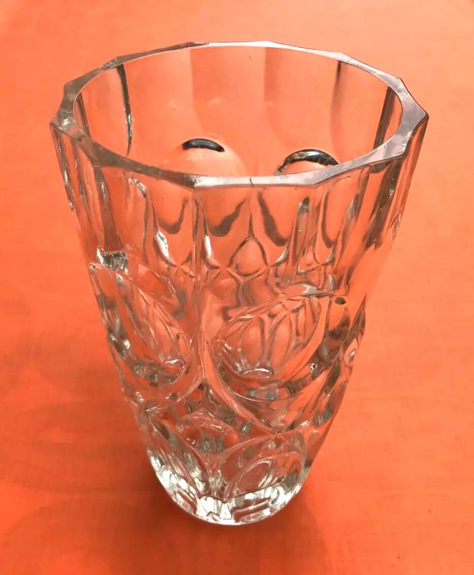 Art Deco Style Faceted Vase Clear Glass Geometric Decor