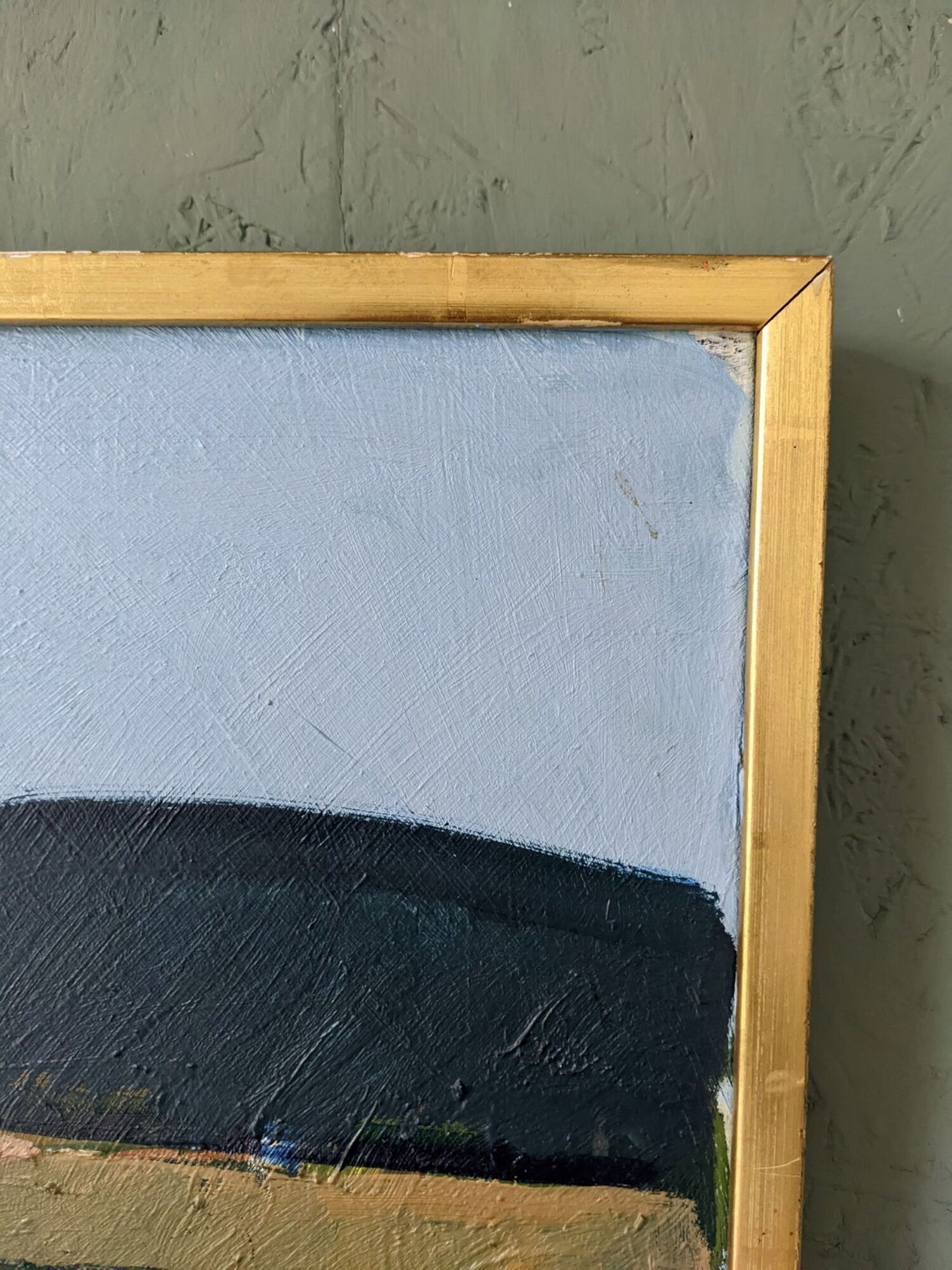 Mid-Century Modern Swedish Oil Painting "Coastal Musing" Framed Landscape