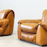 Set of two Italian cognac leather lounge chairs
