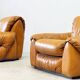 Ensemble de deux chaises longues en cuir cognac italien