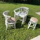 Vintage White Rattan/Bamboo Garden Furniture Set with 2 Chairs and a Stool