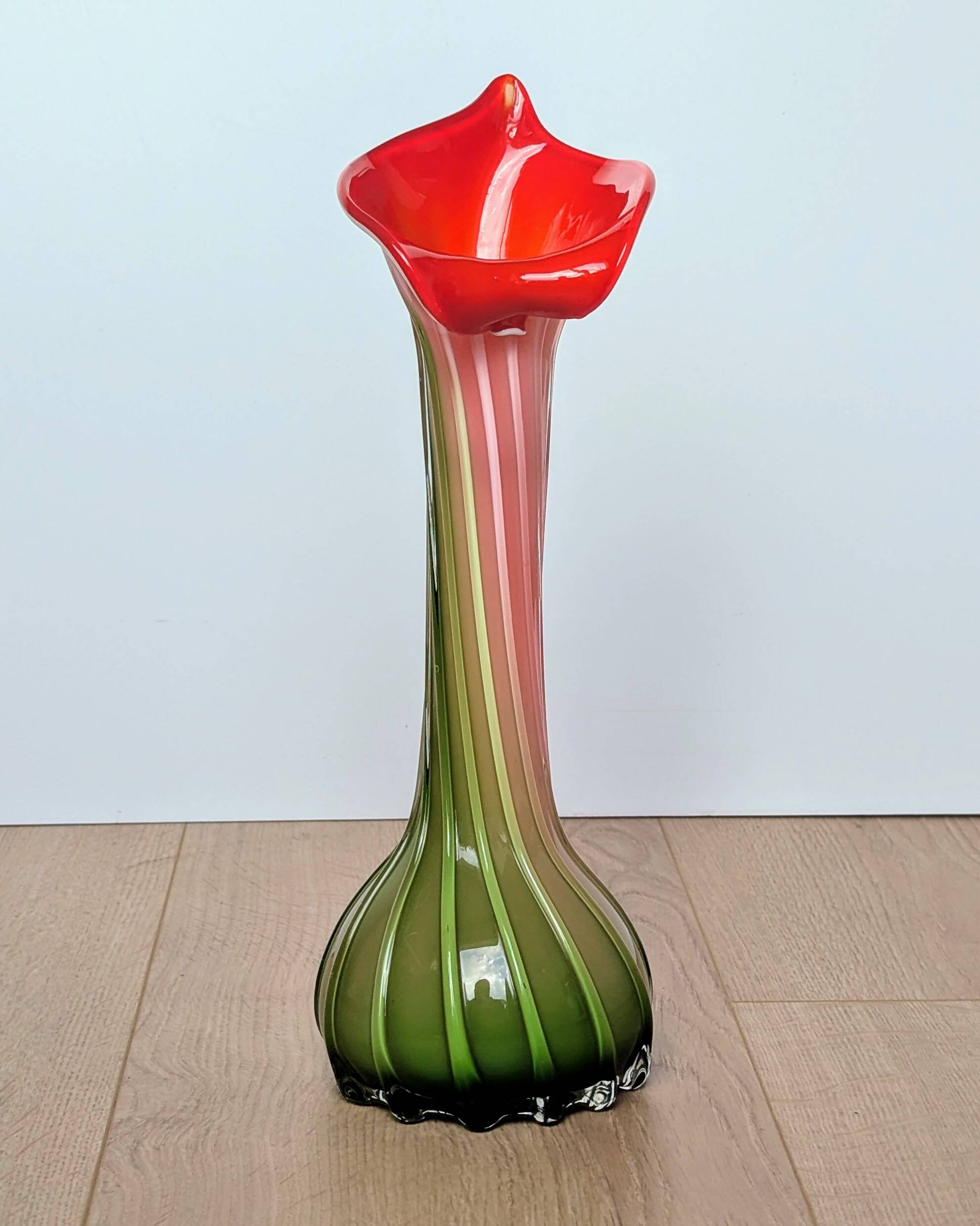 Murano Glass Vase Calla Lily - blown ribbed floral - Italy - Art Deco - 1970-1980