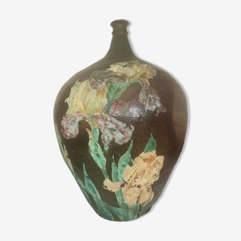 Art nouveau, vase potiche en grès décor floral 1928