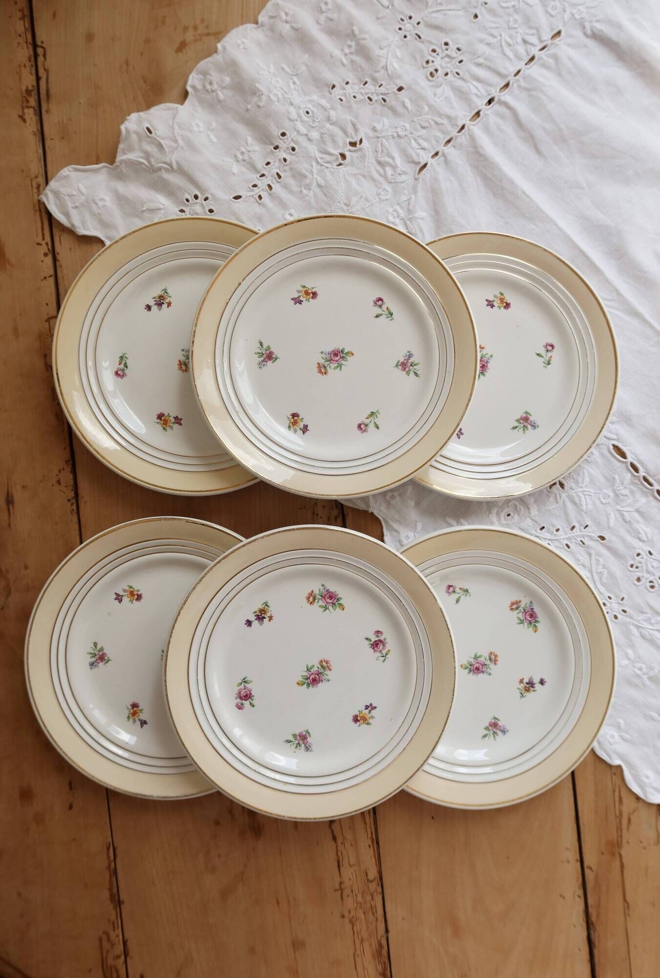 6 vintage dessert plates Céranord "Cheverny" - Floral pattern
