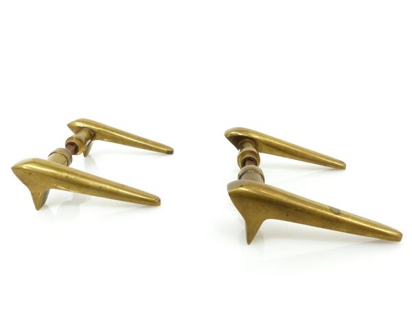 2 paires de poignées de porte modernistes en laiton massif 1950–1960