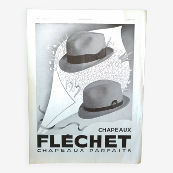 Une publicité papier issue revue 1936 chapeaux Fléchet chapeaux parfaits