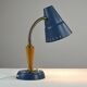 Blue Metal, Brass & Teak Table or Desk Lamp by Ringus, Sweden, 1950s