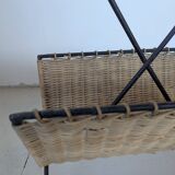 Iron and rattan magazine rack from the 60s